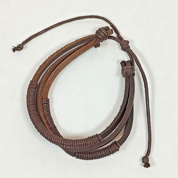Faux Leather Slider Bracelet 6 Strands Dark Brown Cowboy Cowgirl 6.5" - 9.5" - Picture 3 of 8
